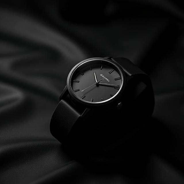 검정색 다이얼과 스트랩을 가진 모던한 손목시계